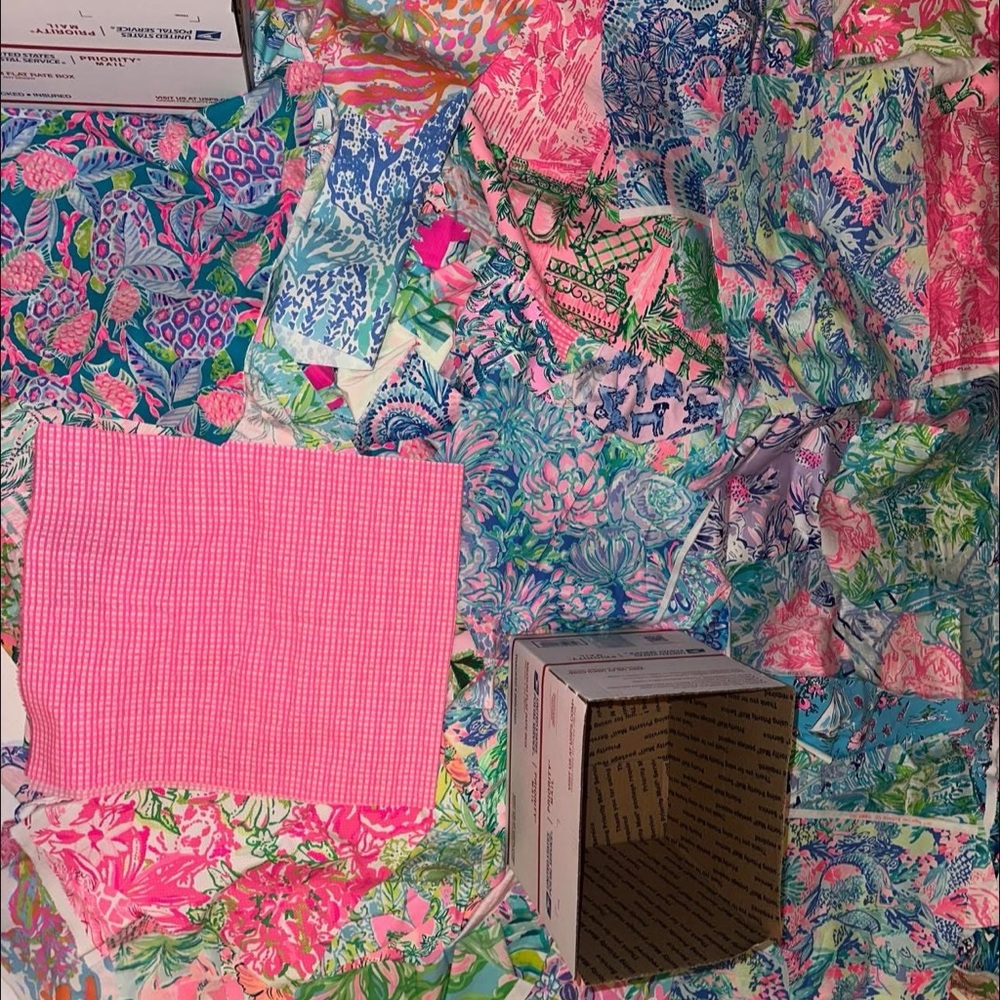Medium flat rate box of lilly pulitzer fabric/embroidery/quilting/crafts